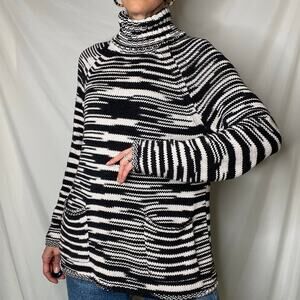 Chico's spacedye turtleneck chunky knit sweater space dye black cream M‎